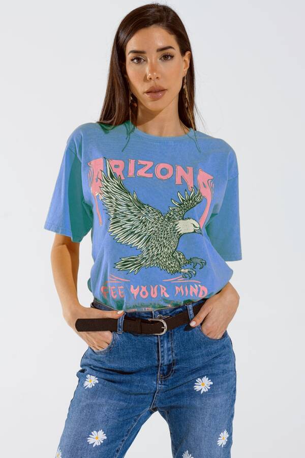 Camiseta Arizona con estampado digital de águilas en azul