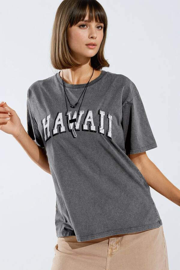 Camiseta Hawaii Efecto Lavado Gris