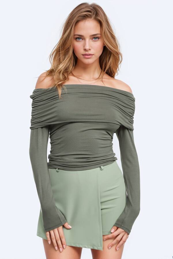 Top sin hombros Bodycon Verde khaki