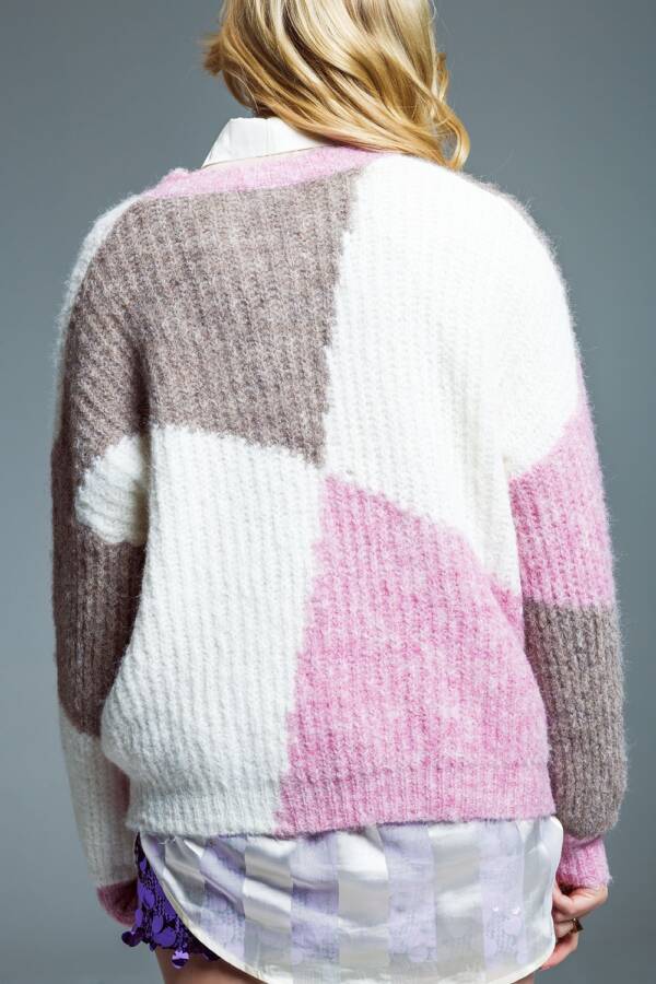 Jersey oversize color block en canal? grueso rosa y marr?n