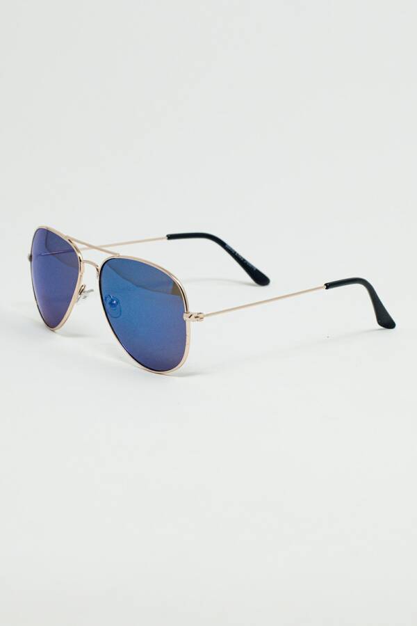 Gafas de sol de aviador retro con cristales ahumados azules y montura dorada