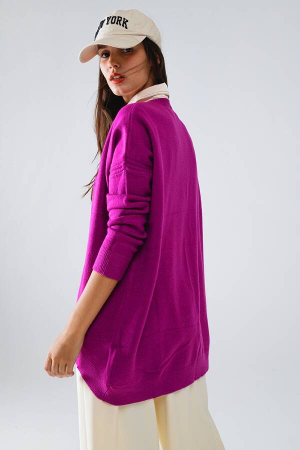 Jersey oversize de manga larga y cuello redondo en fucsia